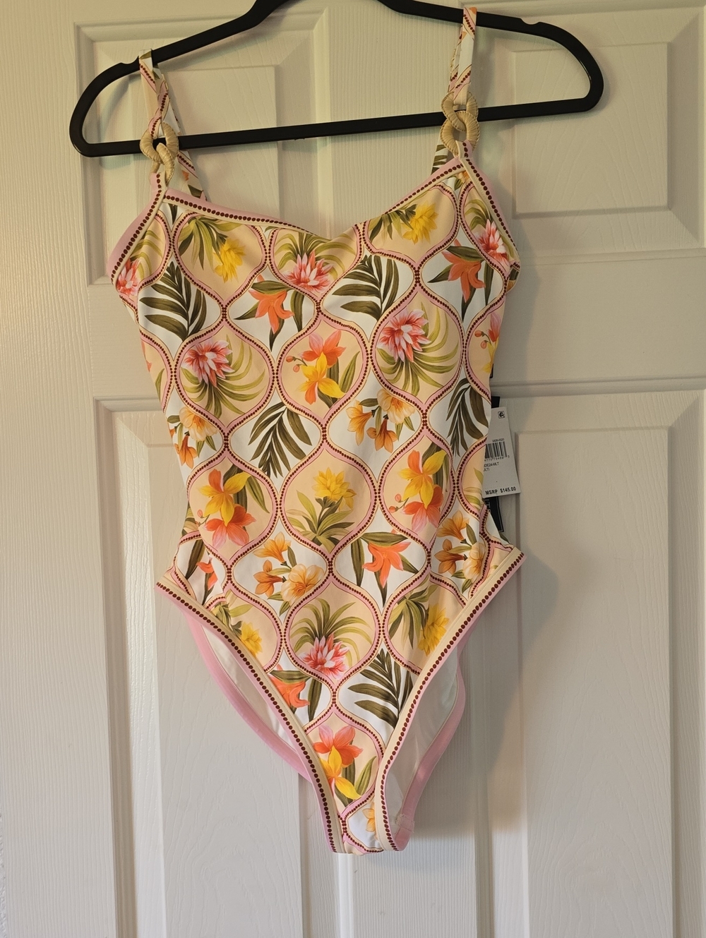 La Blanca Pink Floral Tropical One-Piece Swimsuit with Yellow & Green Accents